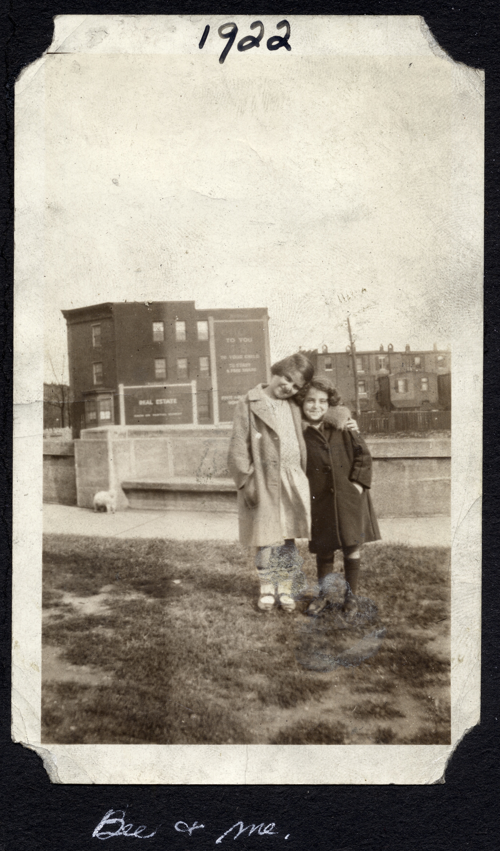 Helen and Bee across the street from Biddle, 1922